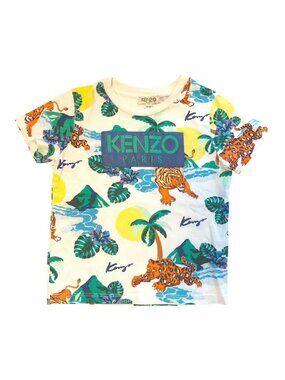 Kenzo Tiger Jungle Graphic Print Tee 4 4A 104 100% Cotton T-Shirt Designer Kids